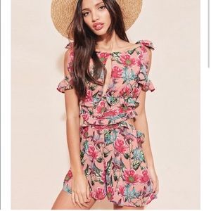 For Love & Lemons Pink Floral Romper